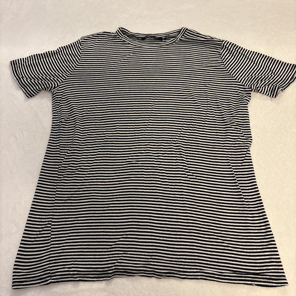 Y2K Tres Bien USA Women's Black And‎ White Striped Top Size Large